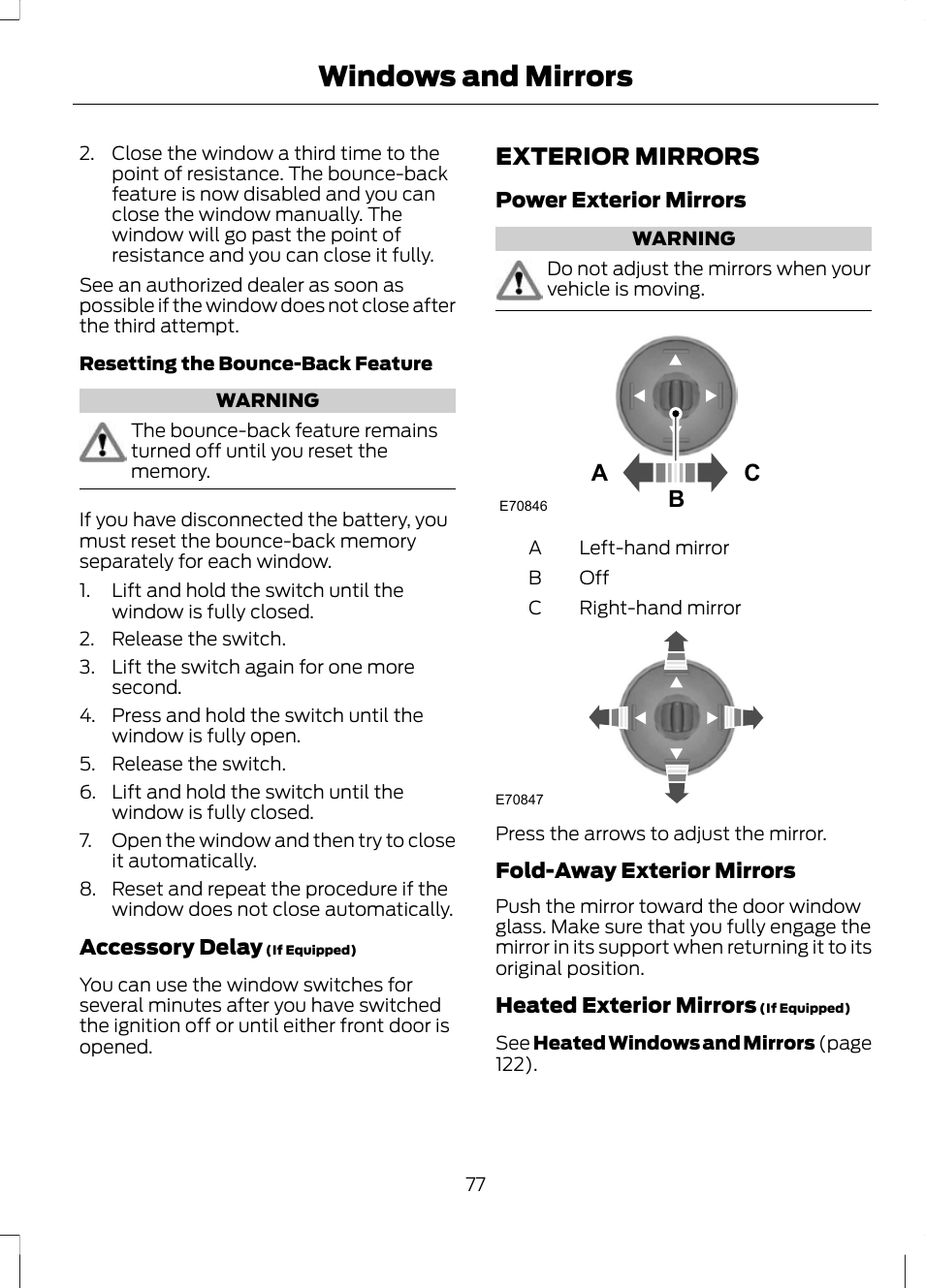 Exterior mirrors, Windows and mirrors, Ac b | FORD 2013 Escape v.3 User Manual | Page 80 / 434