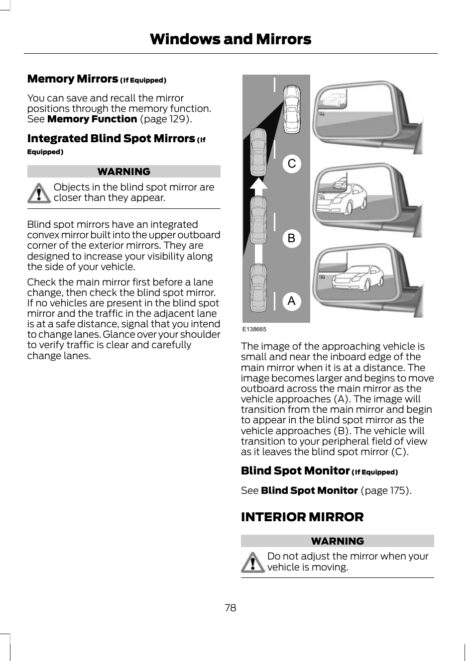 Interior mirror, Windows and mirrors, Ab c | FORD 2013 Escape v.3 User Manual | Page 81 / 434