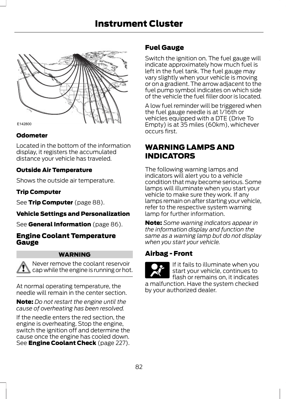 Warning lamps and indicators, Instrument cluster | FORD 2013 Escape v.3 User Manual | Page 85 / 434