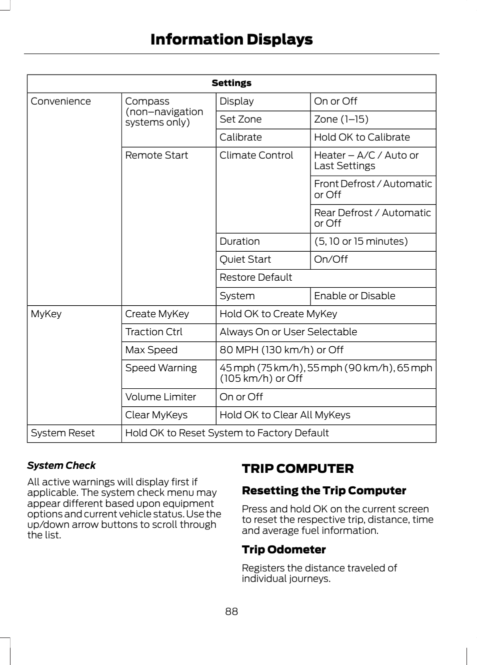 Trip computer, Information displays | FORD 2013 Escape v.3 User Manual | Page 91 / 434