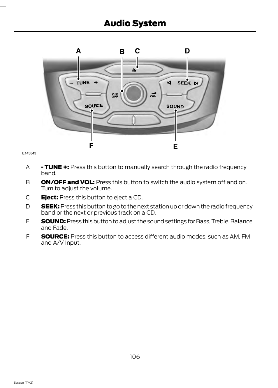 Audio system | FORD 2013 Escape v.4 User Manual | Page 110 / 433