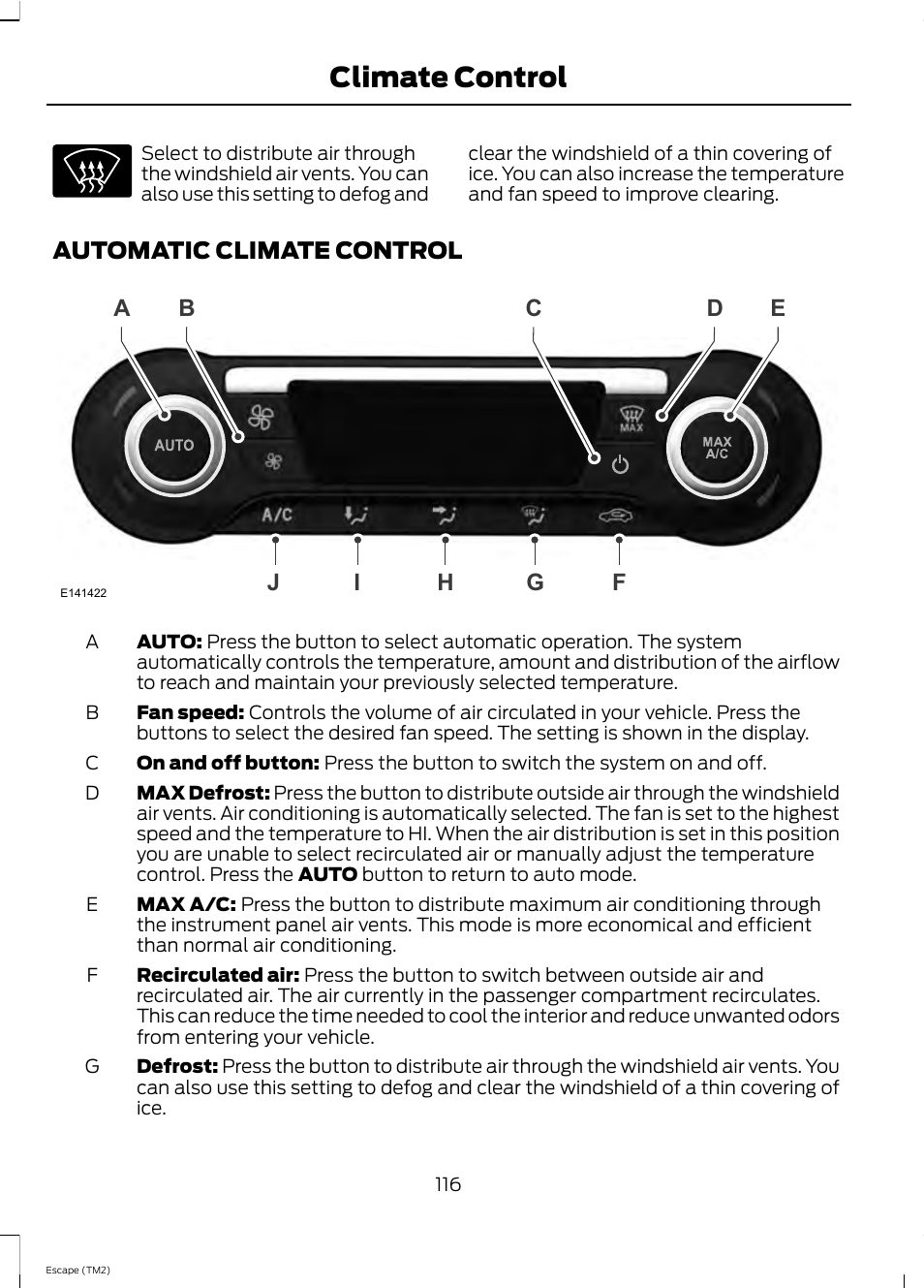 Climate control, Automatic climate control | FORD 2013 Escape v.4 User Manual | Page 120 / 433
