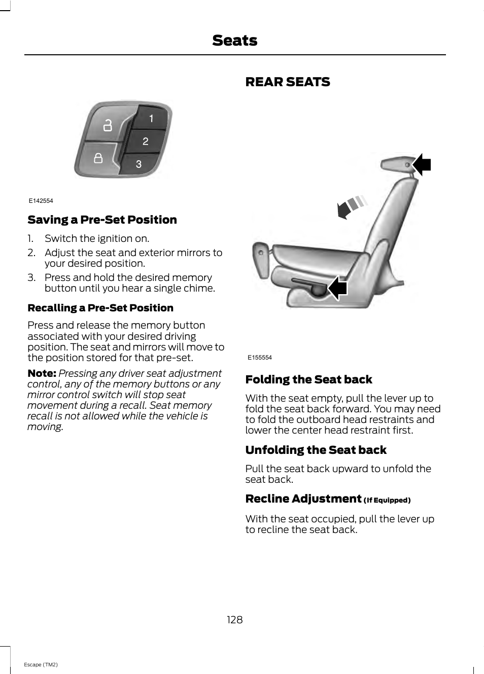 Seats, Rear seats | FORD 2013 Escape v.4 User Manual | Page 132 / 433