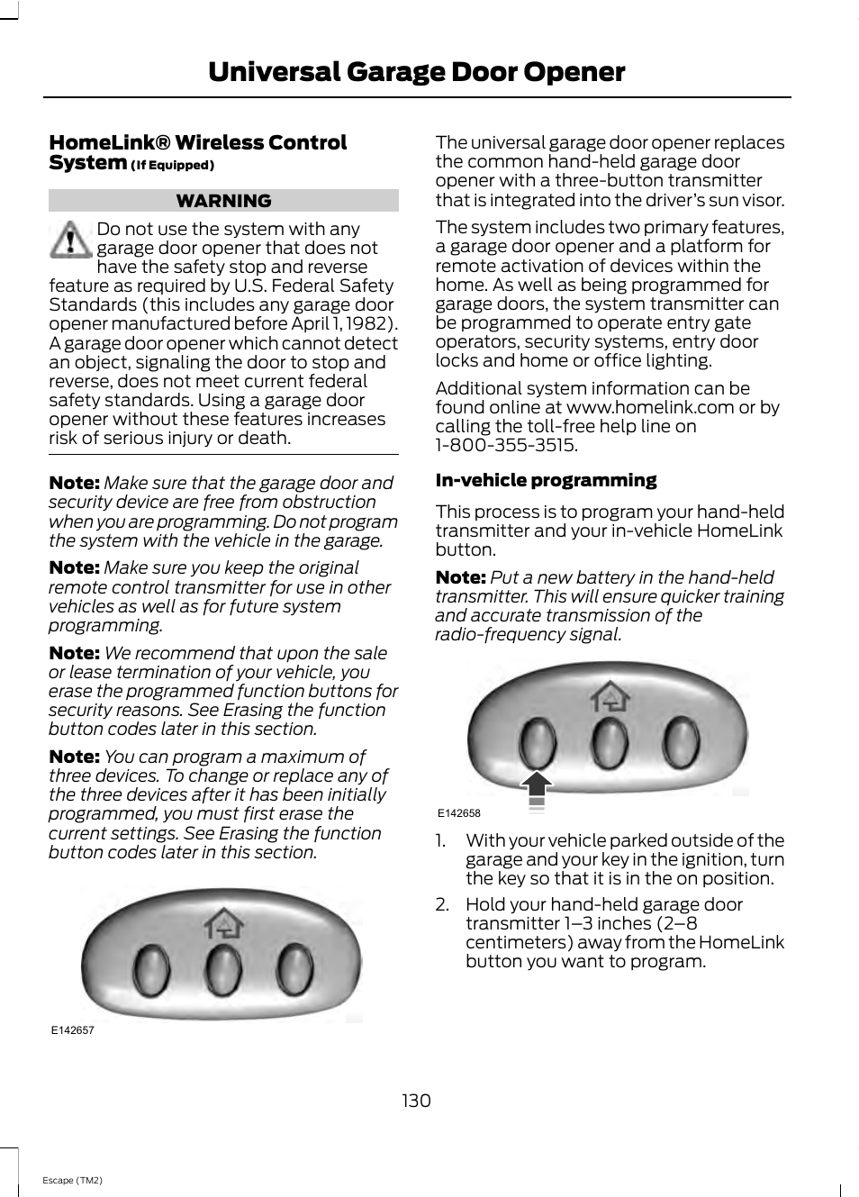 Universal garage door opener | FORD 2013 Escape v.4 User Manual | Page 134 / 433