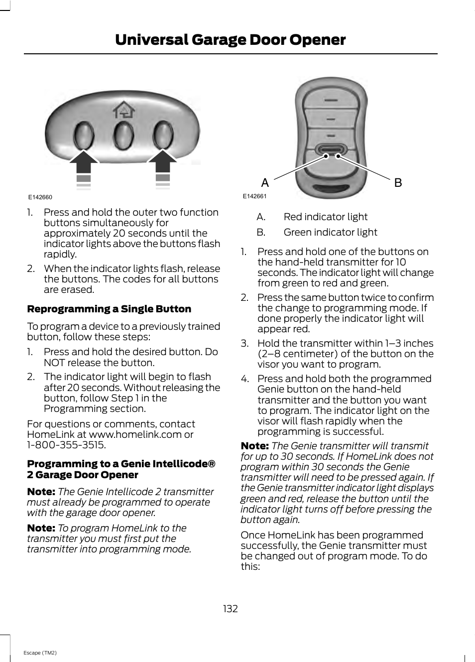 Universal garage door opener | FORD 2013 Escape v.4 User Manual | Page 136 / 433