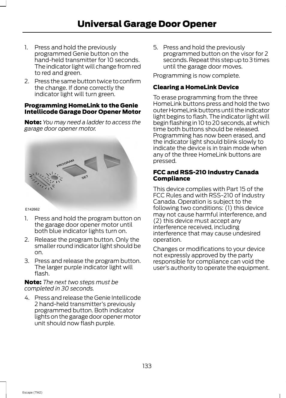 Universal garage door opener | FORD 2013 Escape v.4 User Manual | Page 137 / 433