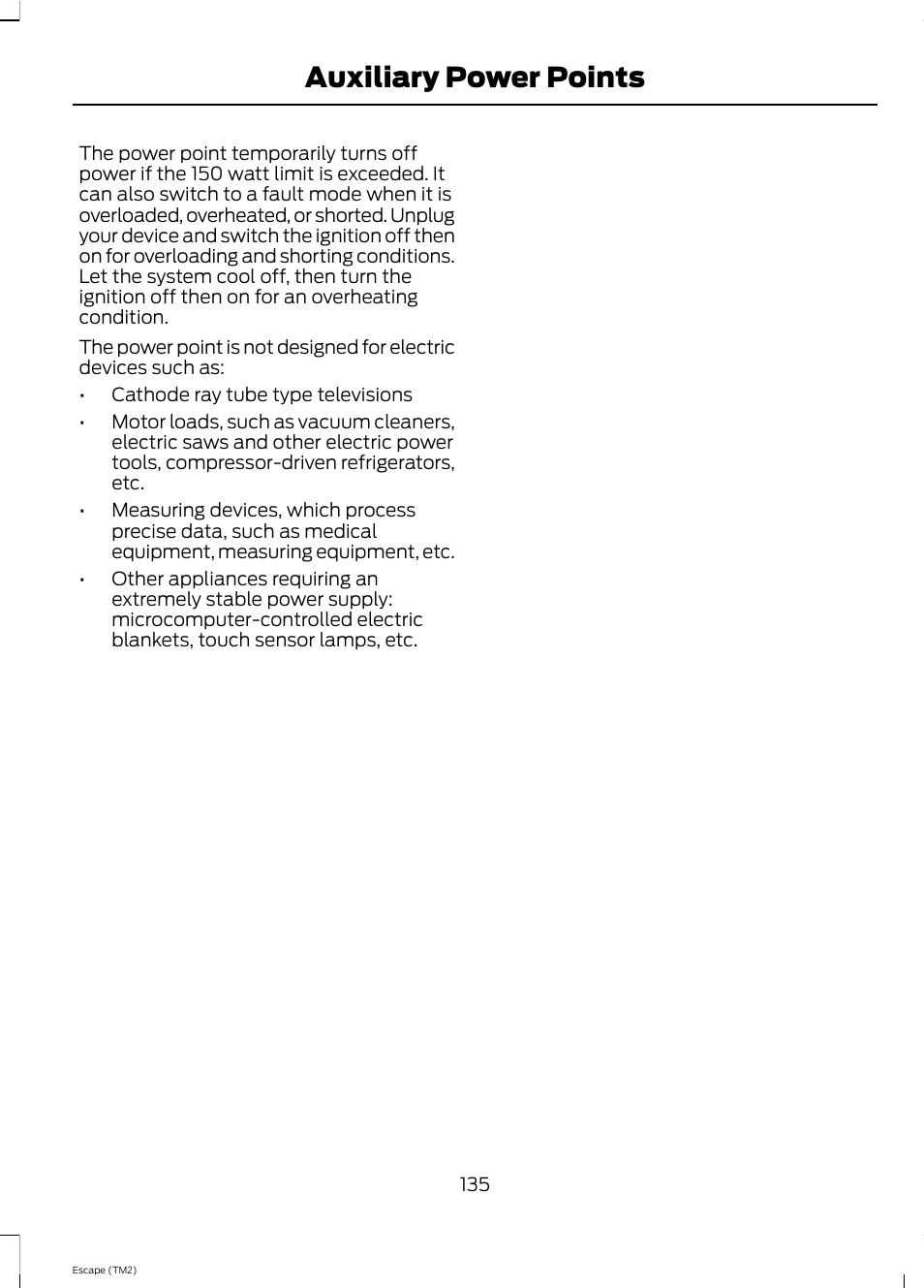 Auxiliary power points | FORD 2013 Escape v.4 User Manual | Page 139 / 433