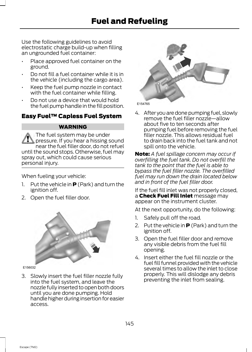Fuel and refueling | FORD 2013 Escape v.4 User Manual | Page 149 / 433