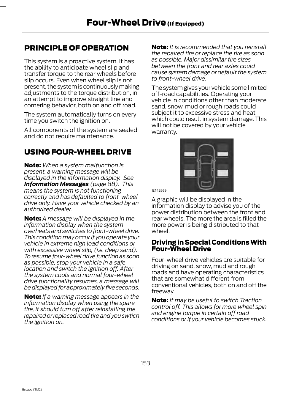 Four-wheel drive, Principle of operation, Using four-wheel drive | FORD 2013 Escape v.4 User Manual | Page 157 / 433