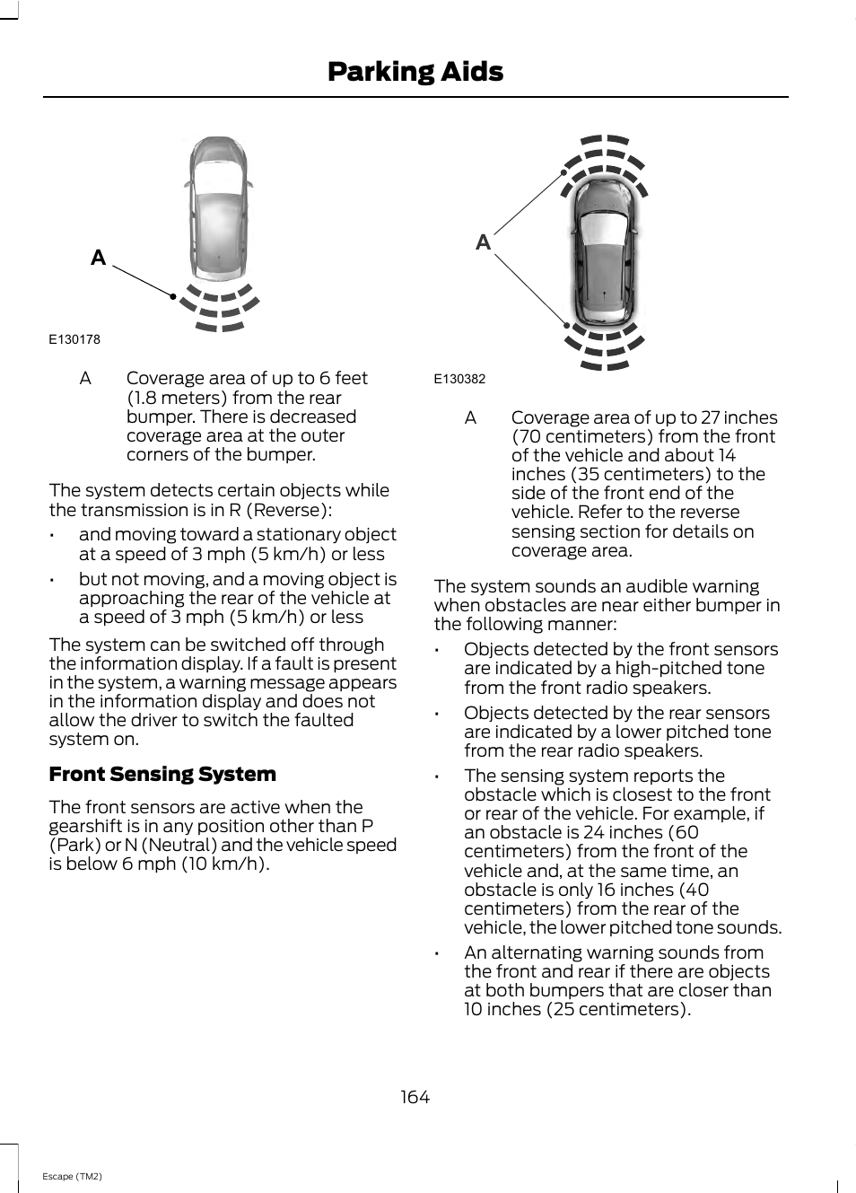 Parking aids | FORD 2013 Escape v.4 User Manual | Page 168 / 433