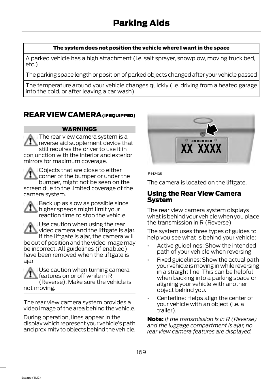 Parking aids, Rear view camera | FORD 2013 Escape v.4 User Manual | Page 173 / 433