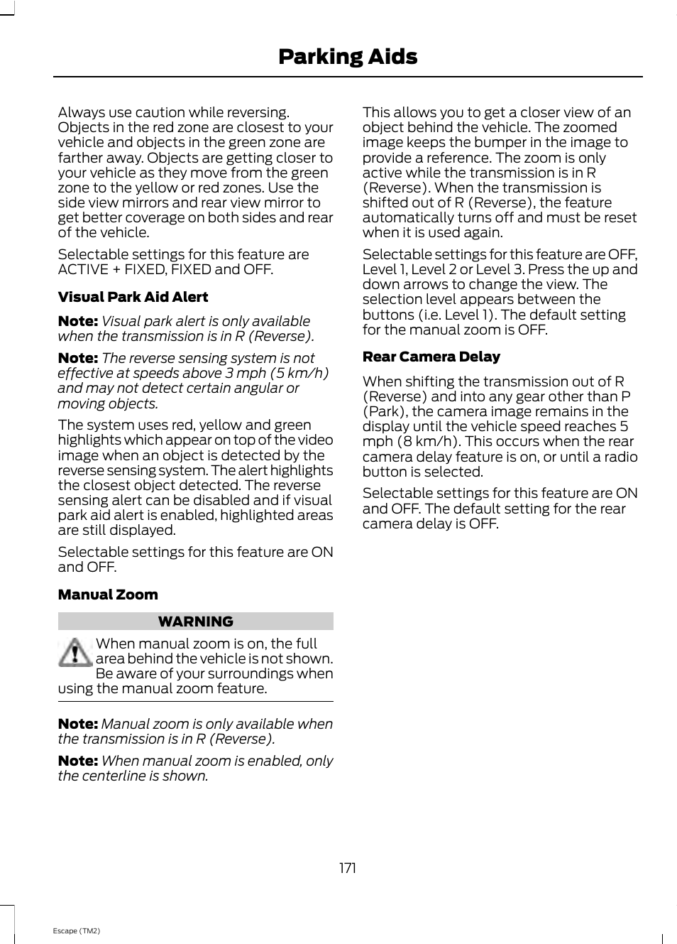 Parking aids | FORD 2013 Escape v.4 User Manual | Page 175 / 433