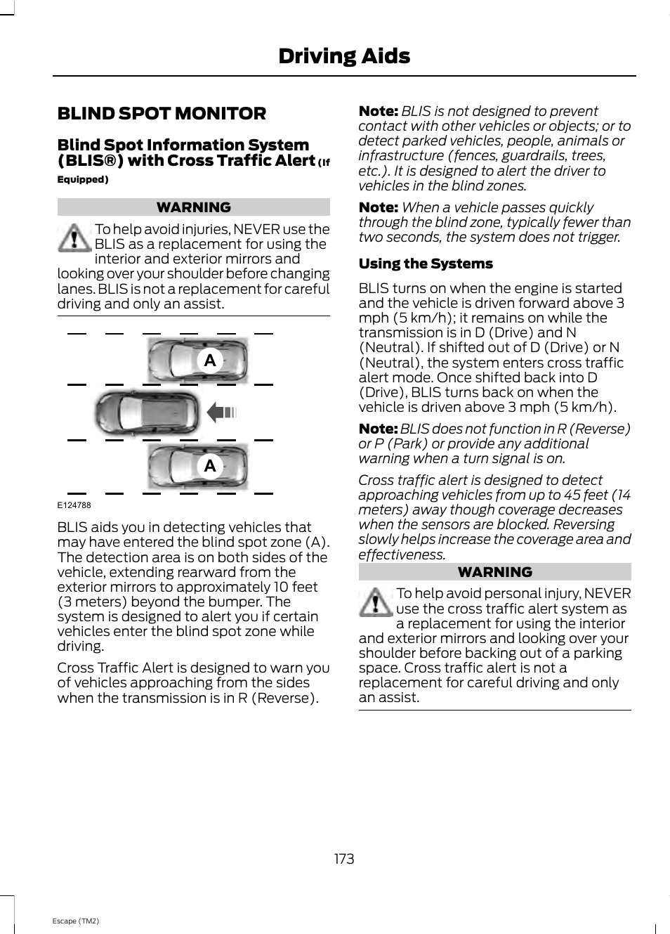 Driving aids, Blind spot monitor | FORD 2013 Escape v.4 User Manual | Page 177 / 433