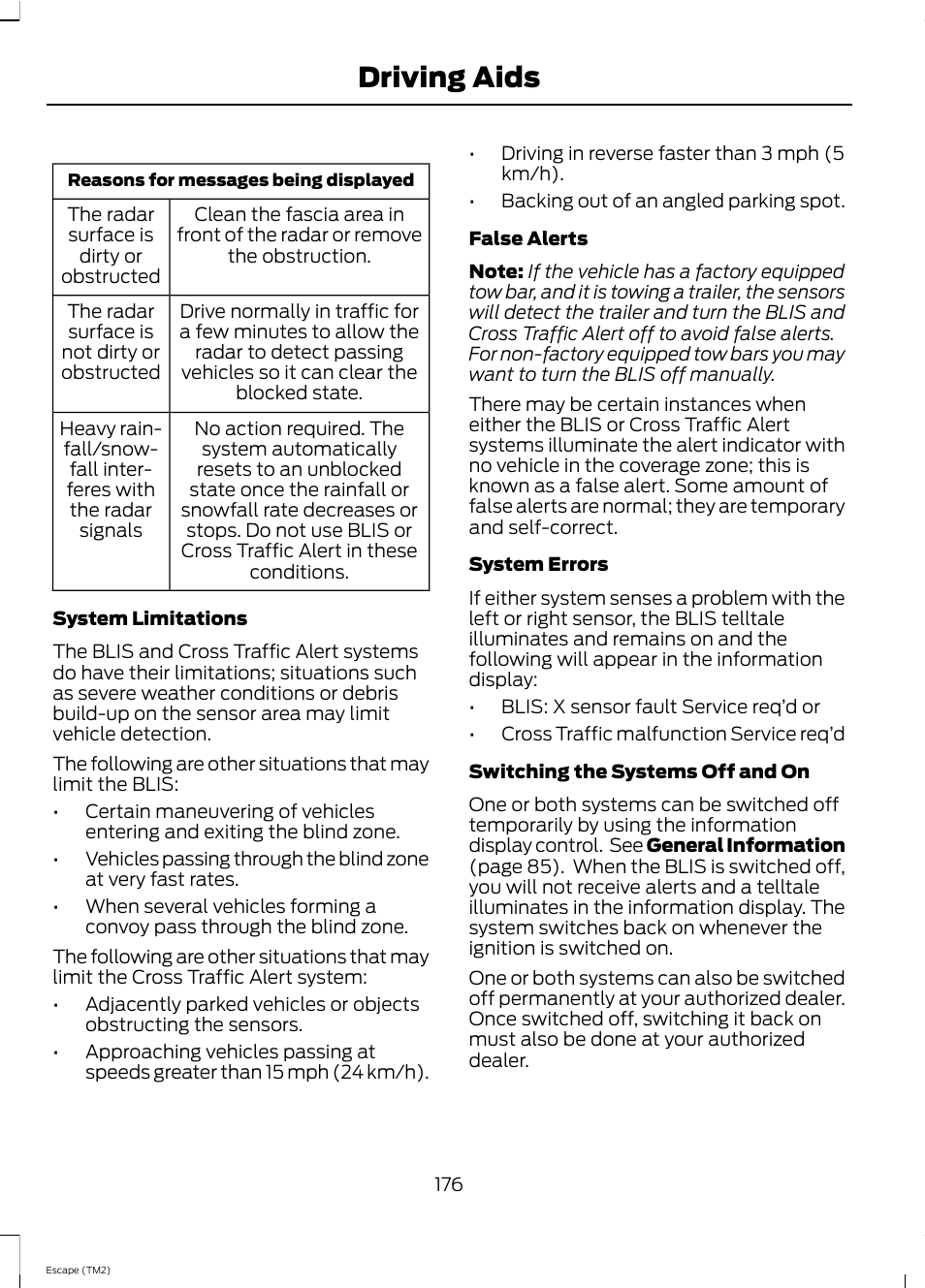 Driving aids | FORD 2013 Escape v.4 User Manual | Page 180 / 433