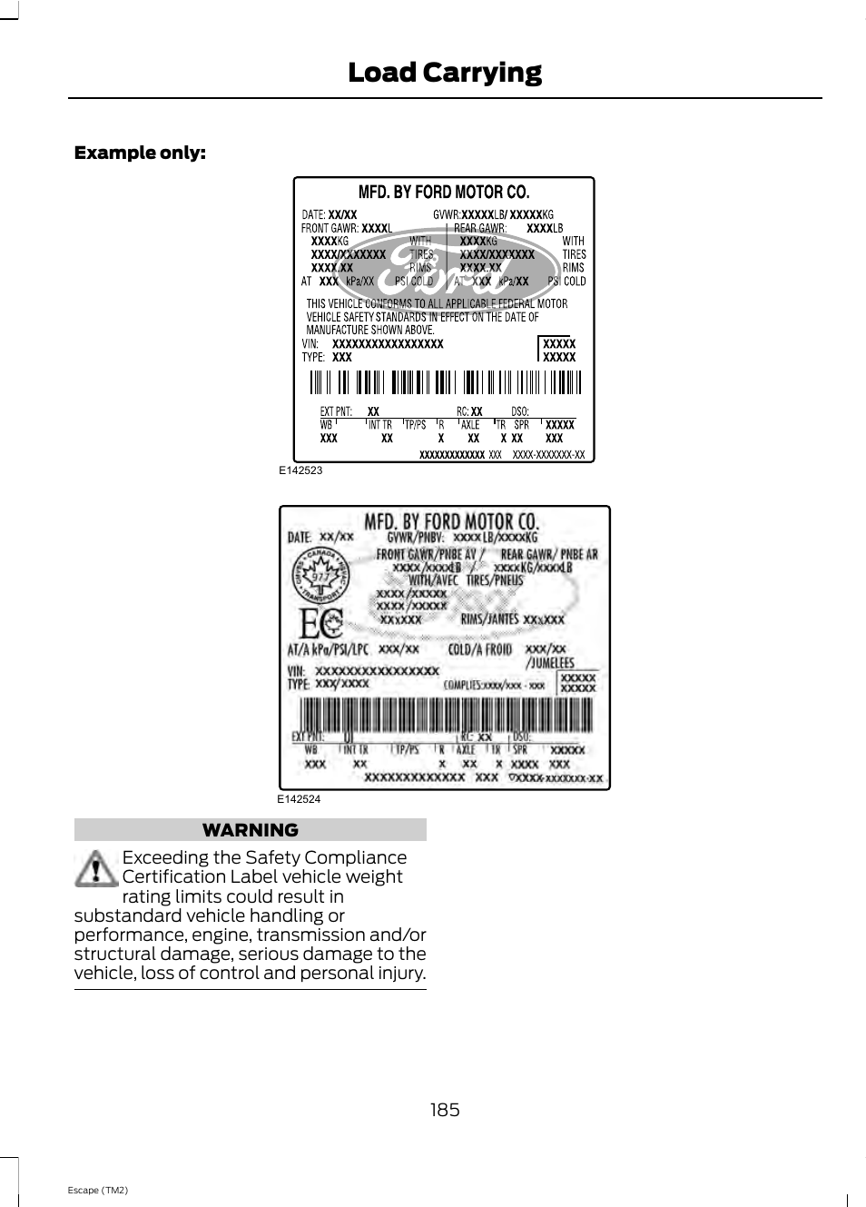 Load carrying | FORD 2013 Escape v.4 User Manual | Page 189 / 433