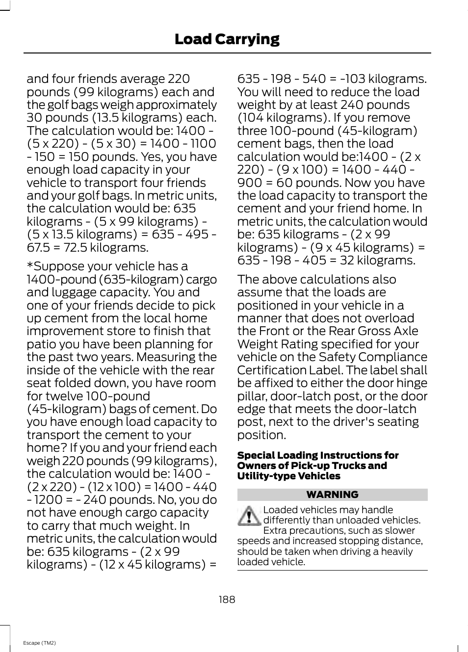 Load carrying | FORD 2013 Escape v.4 User Manual | Page 192 / 433