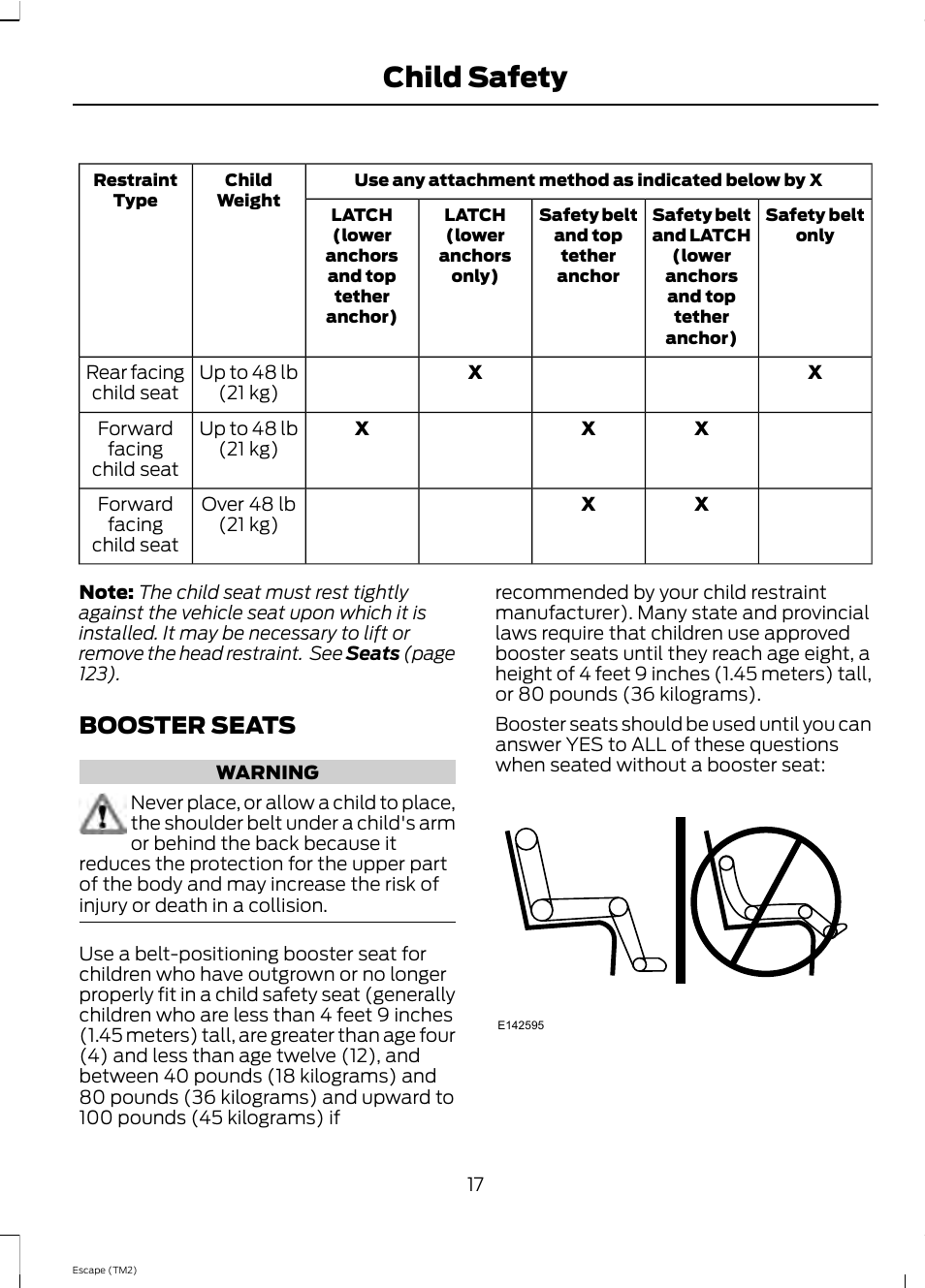 Child safety, Booster seats | FORD 2013 Escape v.4 User Manual | Page 21 / 433