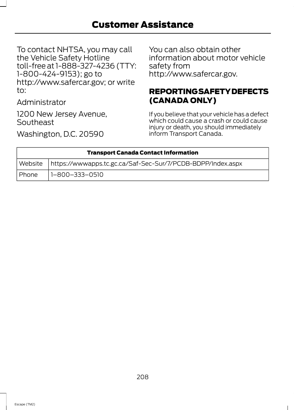 Customer assistance | FORD 2013 Escape v.4 User Manual | Page 212 / 433