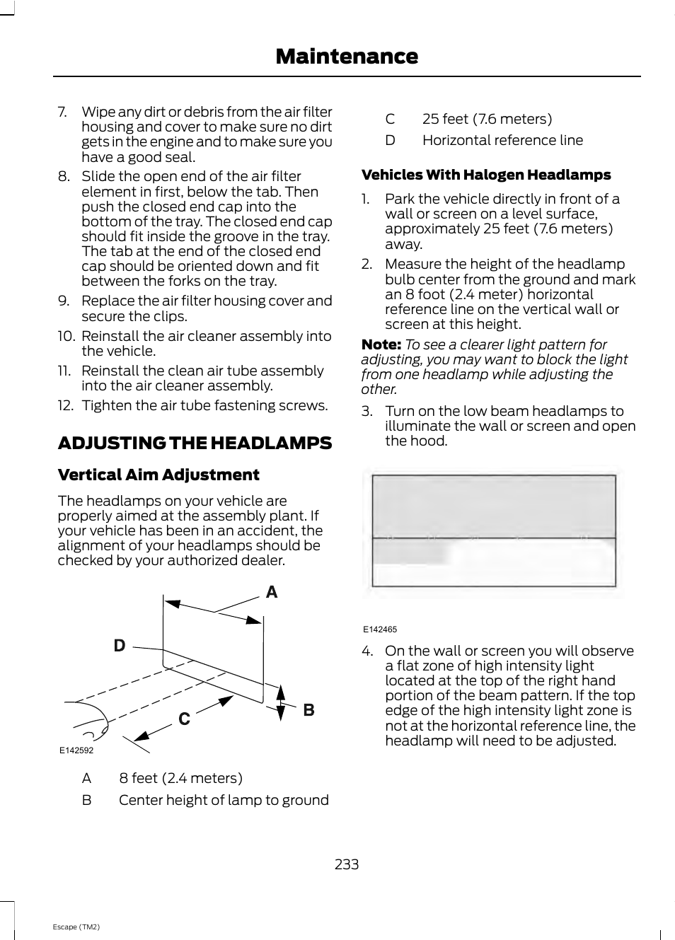 Maintenance, Adjusting the headlamps | FORD 2013 Escape v.4 User Manual | Page 237 / 433