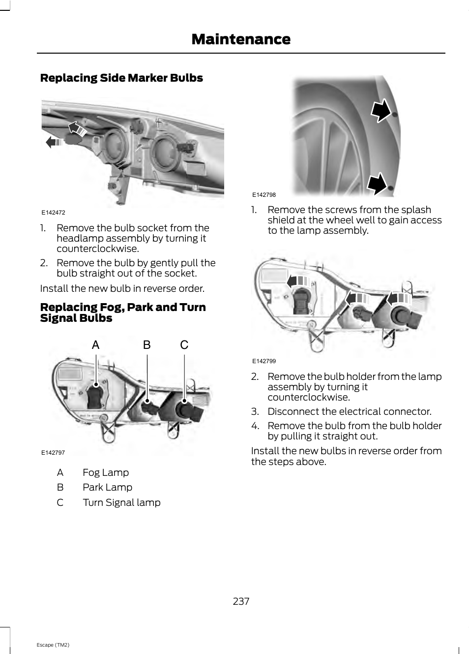 Maintenance, Ab c | FORD 2013 Escape v.4 User Manual | Page 241 / 433