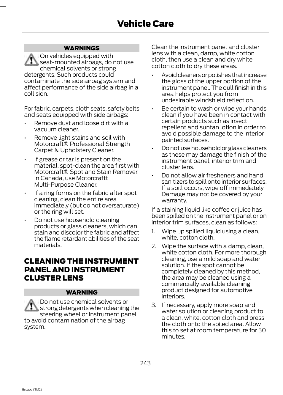 Vehicle care | FORD 2013 Escape v.4 User Manual | Page 247 / 433