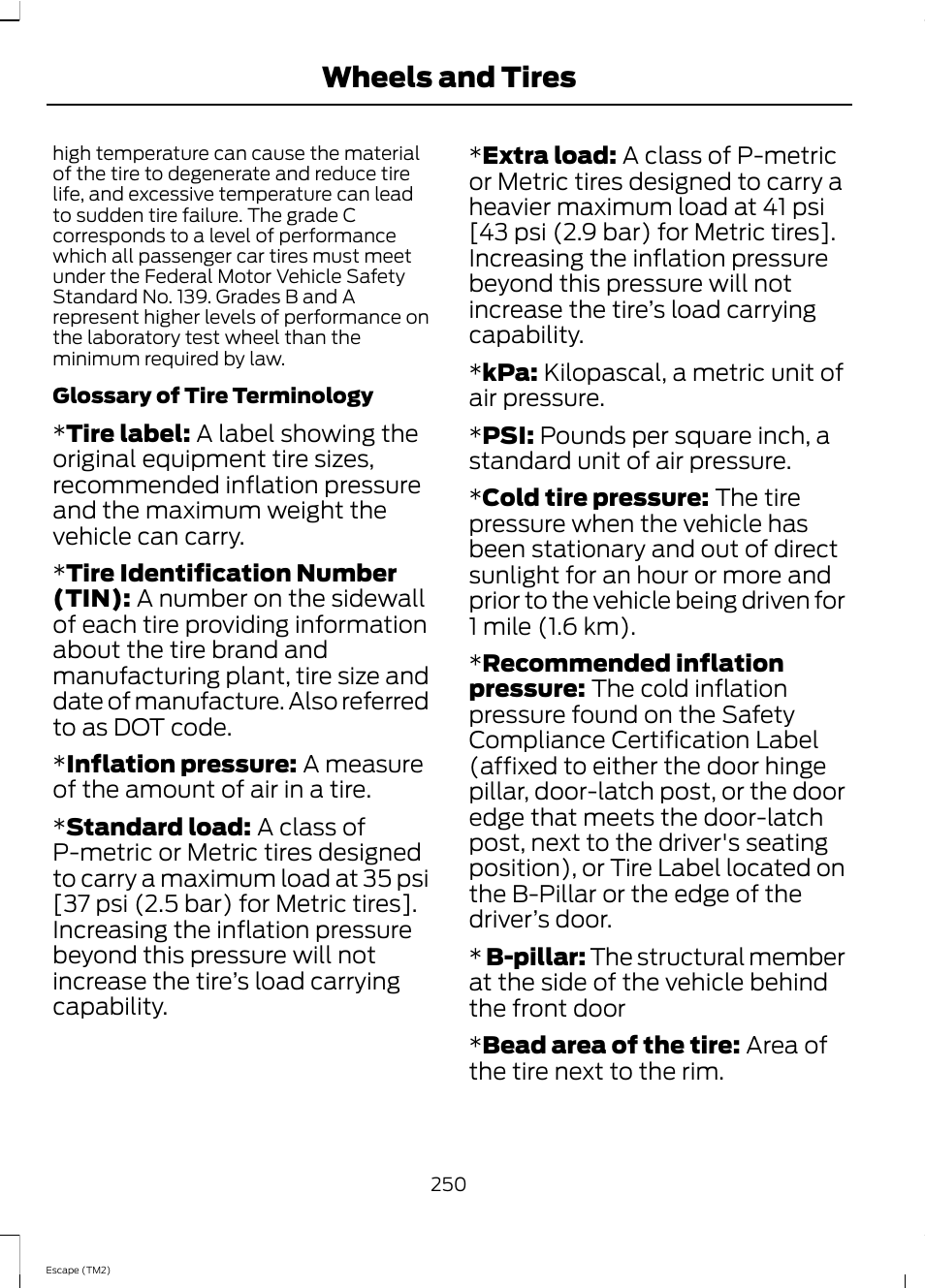 Wheels and tires | FORD 2013 Escape v.4 User Manual | Page 254 / 433