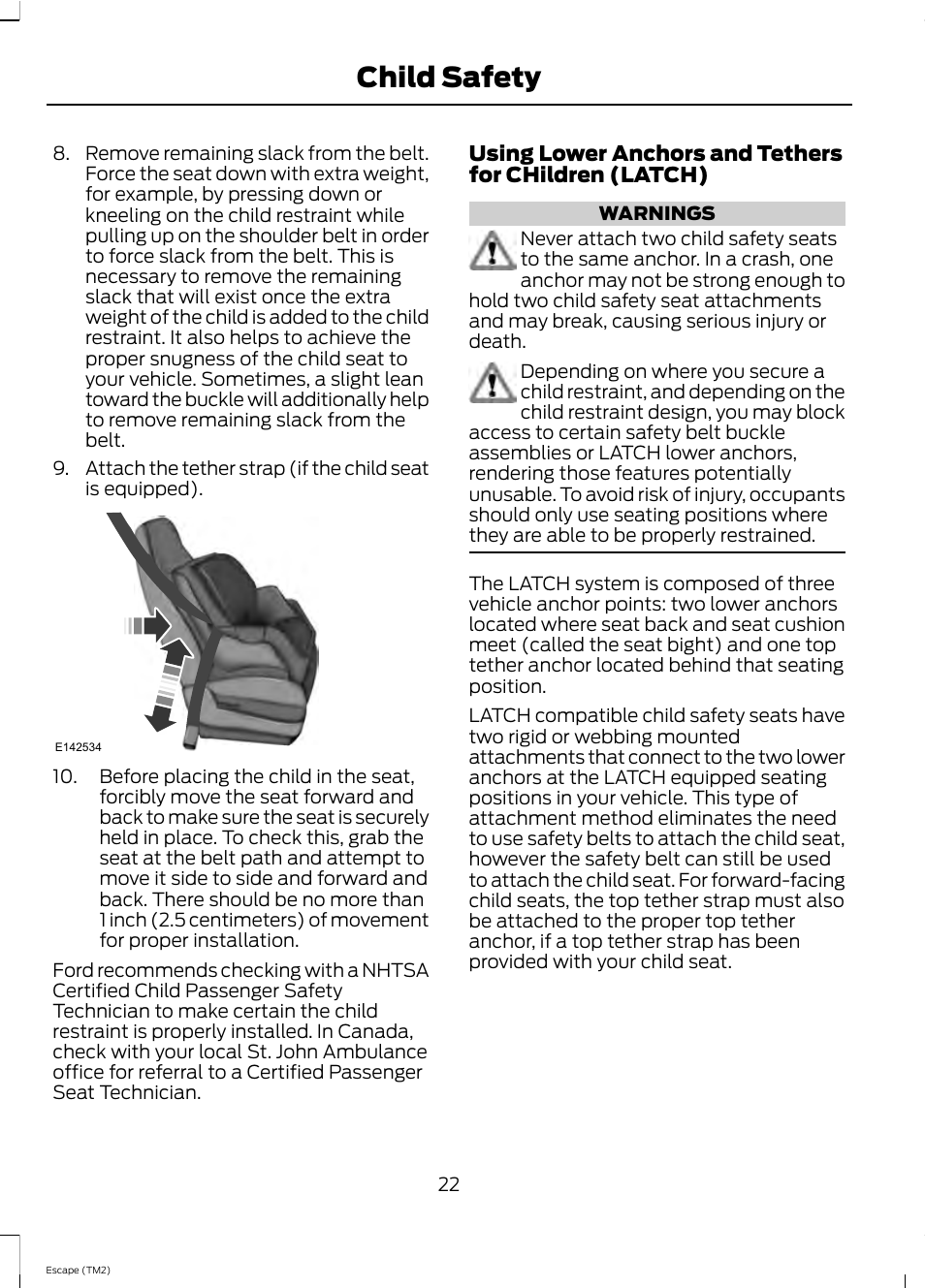 Child safety | FORD 2013 Escape v.4 User Manual | Page 26 / 433