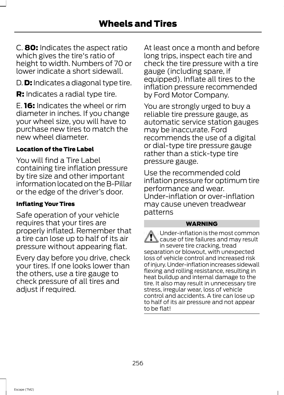 Wheels and tires | FORD 2013 Escape v.4 User Manual | Page 260 / 433