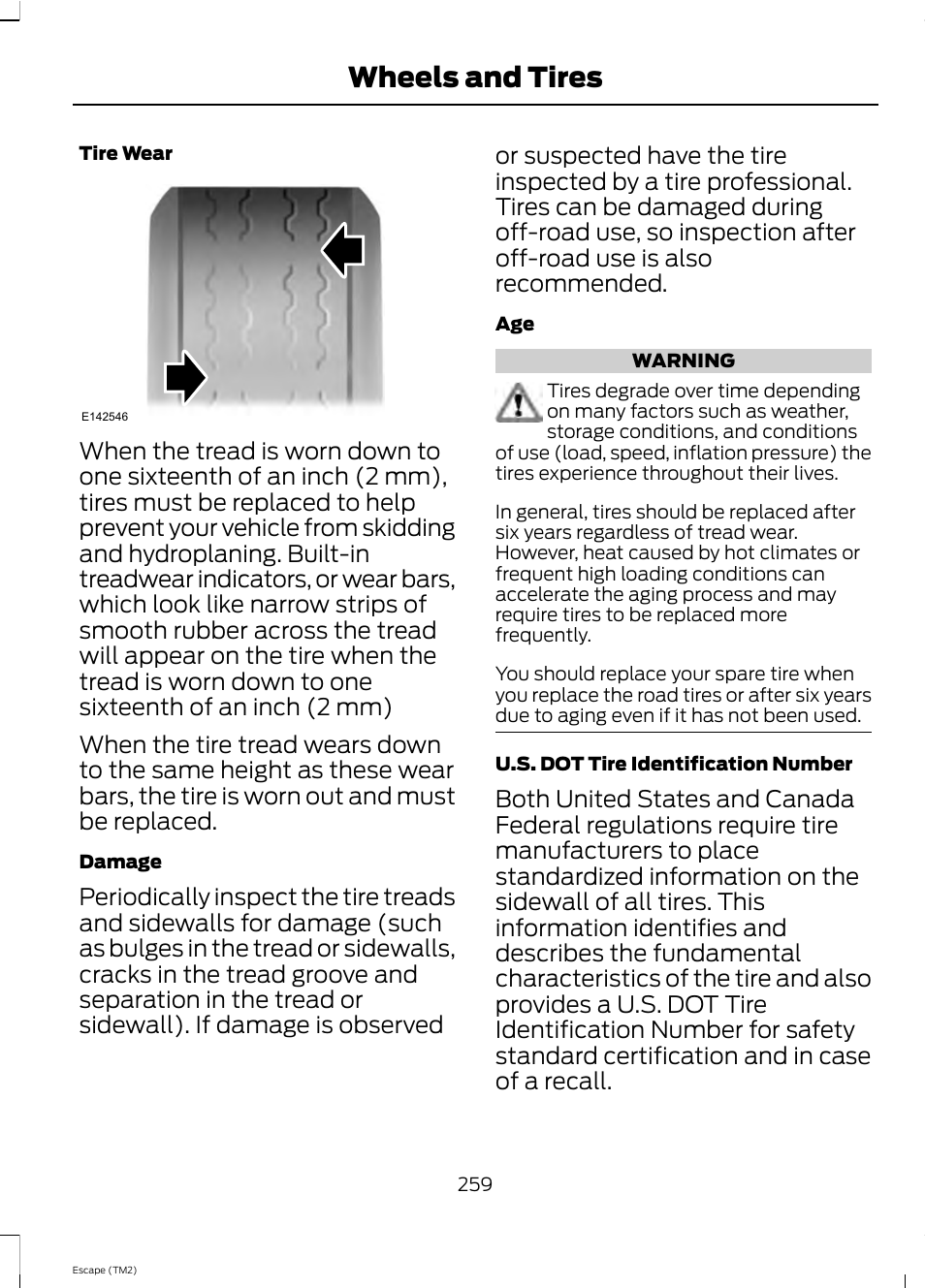 Wheels and tires | FORD 2013 Escape v.4 User Manual | Page 263 / 433