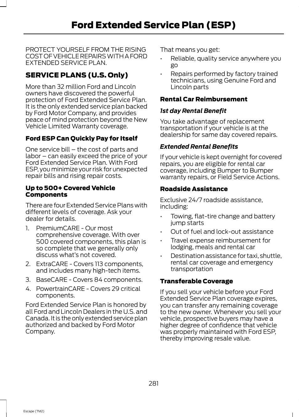 Ford extended service plan (esp) | FORD 2013 Escape v.4 User Manual | Page 285 / 433