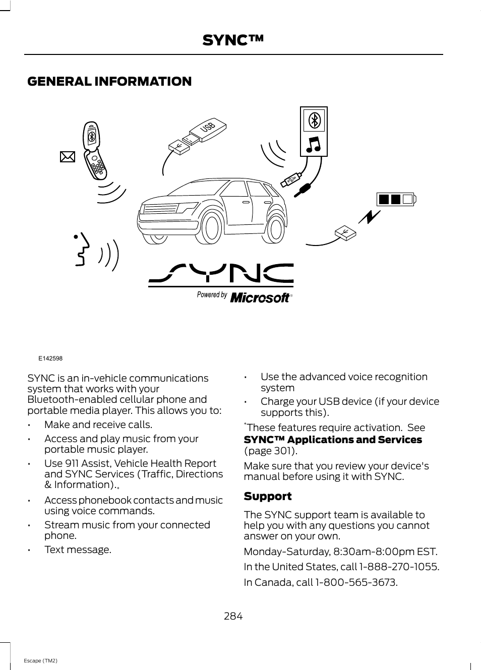 Sync, General information | FORD 2013 Escape v.4 User Manual | Page 288 / 433