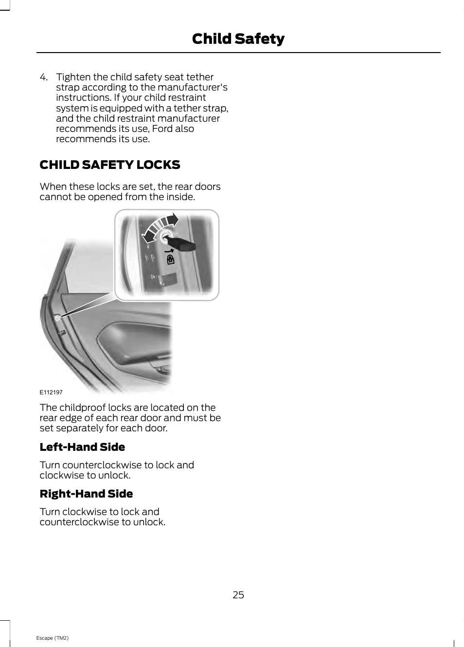 Child safety, Child safety locks | FORD 2013 Escape v.4 User Manual | Page 29 / 433