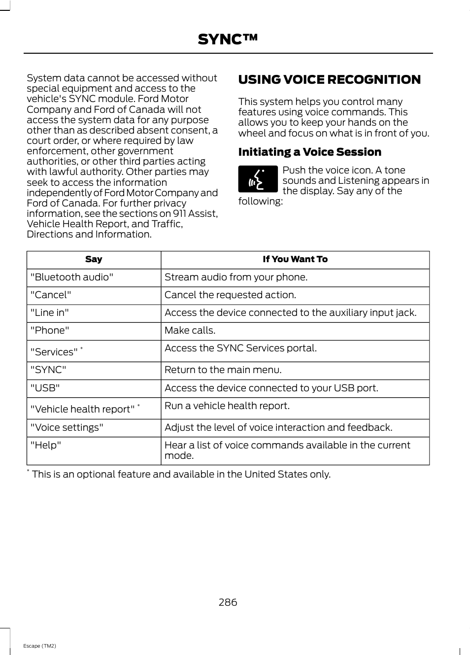 Sync, Using voice recognition | FORD 2013 Escape v.4 User Manual | Page 290 / 433