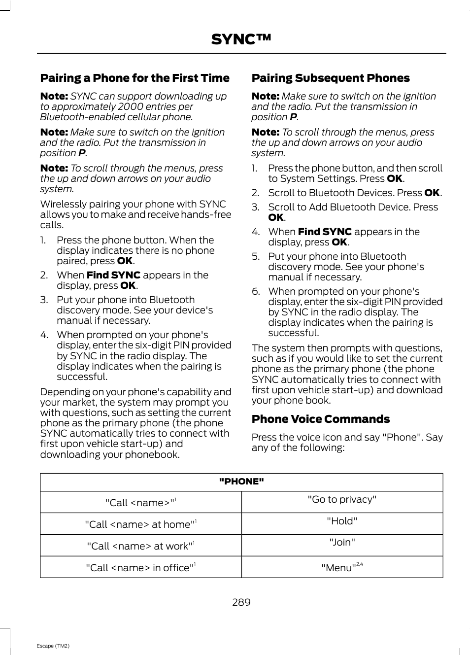 Sync | FORD 2013 Escape v.4 User Manual | Page 293 / 433