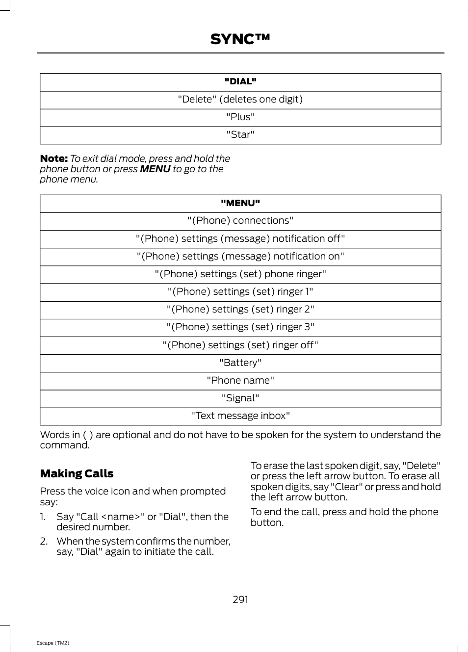 Sync | FORD 2013 Escape v.4 User Manual | Page 295 / 433