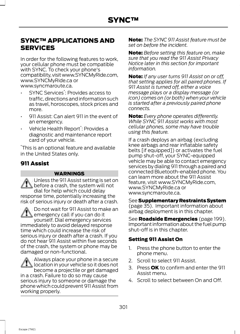 Sync, Sync™ applications and services | FORD 2013 Escape v.4 User Manual | Page 305 / 433