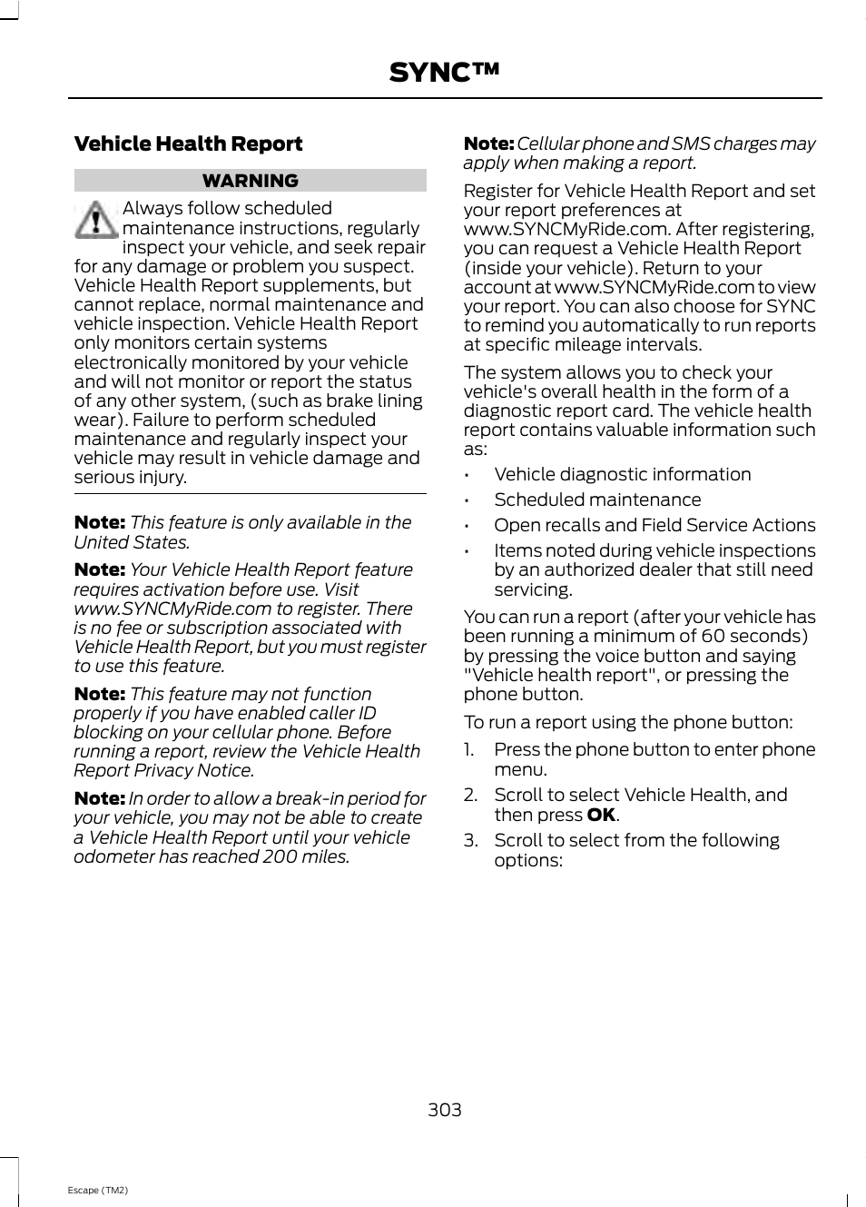 Sync | FORD 2013 Escape v.4 User Manual | Page 307 / 433