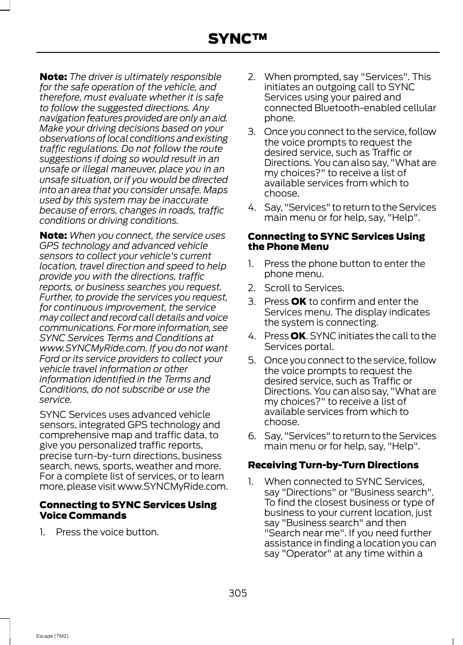 Sync | FORD 2013 Escape v.4 User Manual | Page 309 / 433