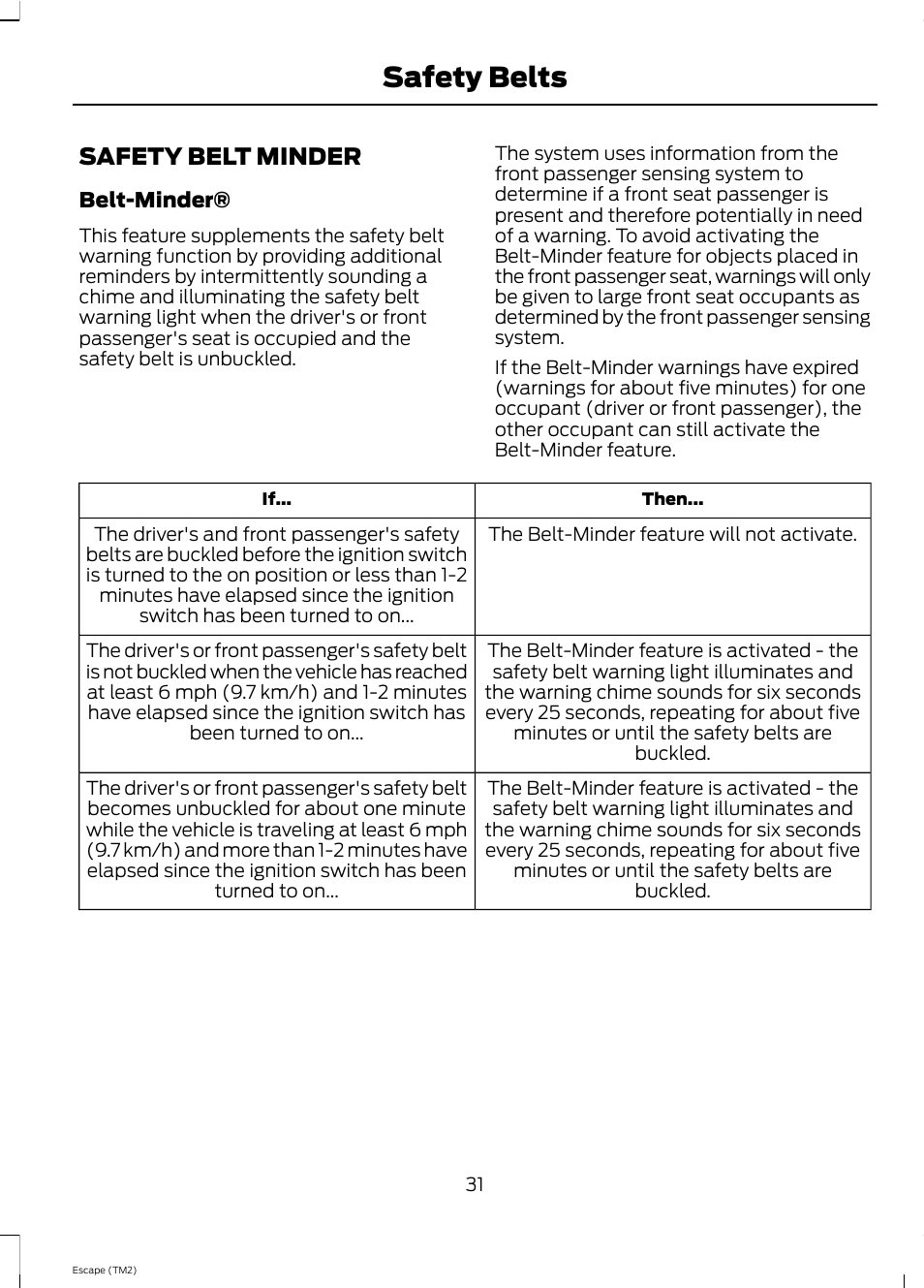 Safety belts, Safety belt minder | FORD 2013 Escape v.4 User Manual | Page 35 / 433
