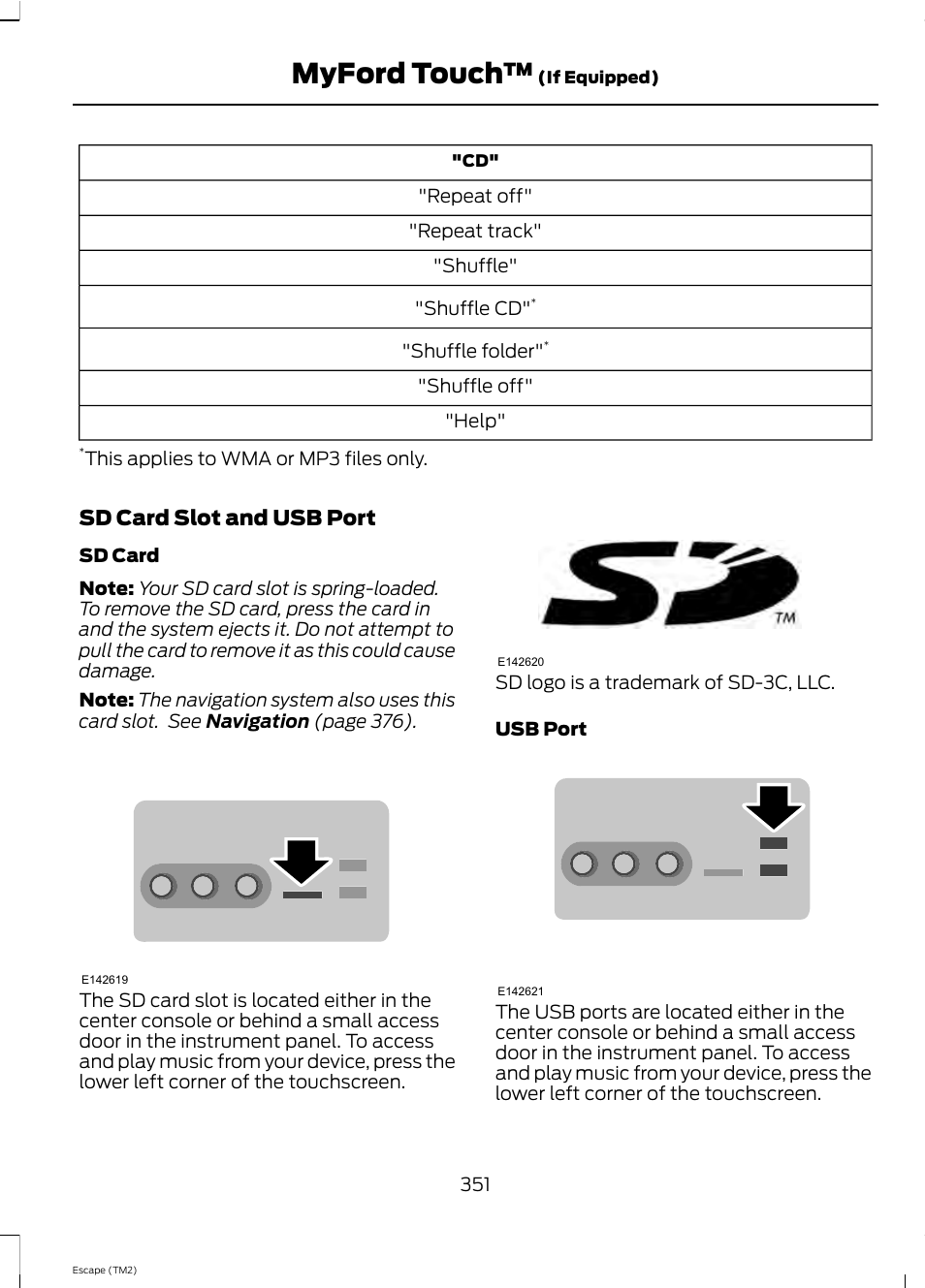 Myford touch, Sd card slot and usb port | FORD 2013 Escape v.4 User Manual | Page 355 / 433