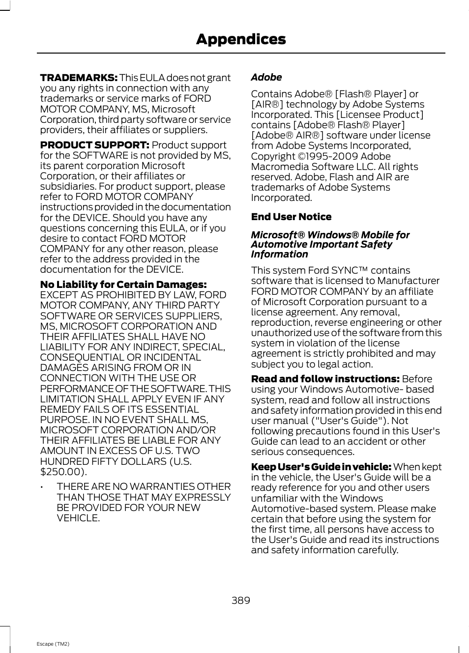 Appendices | FORD 2013 Escape v.4 User Manual | Page 393 / 433