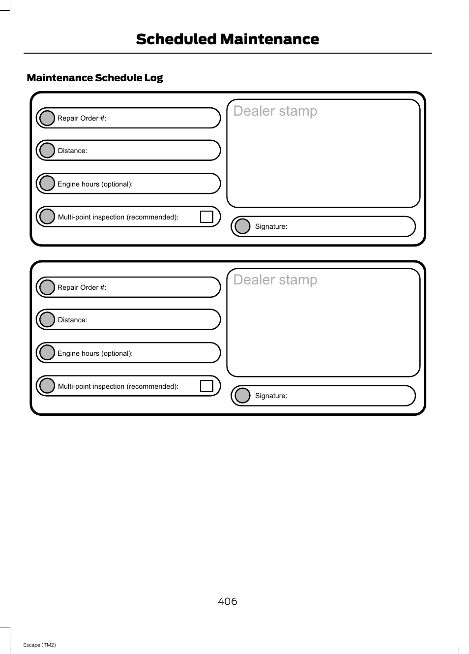Hdohu vwdps, Scheduled maintenance | FORD 2013 Escape v.4 User Manual | Page 410 / 433