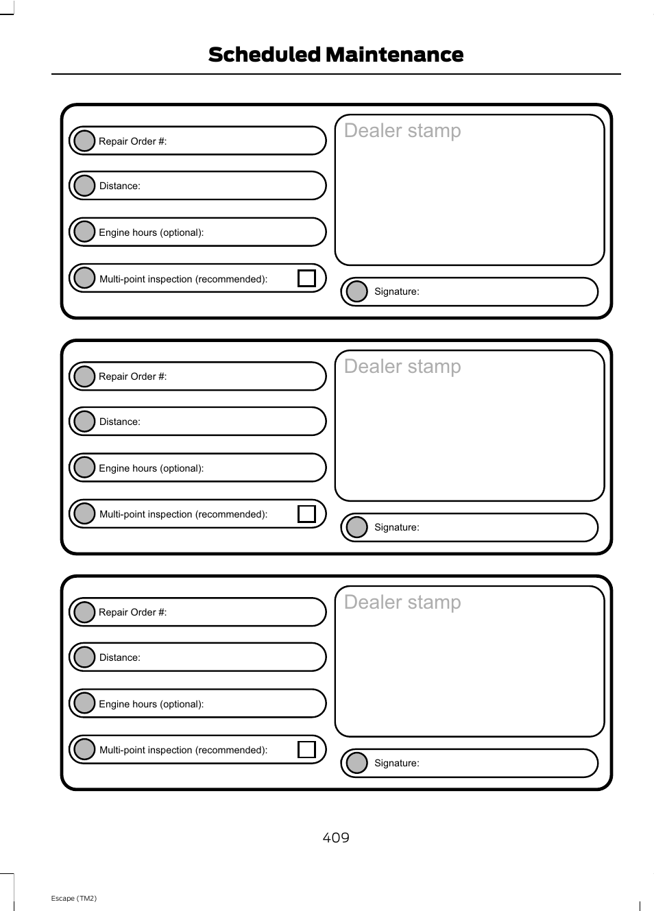 Hdohu vwdps, Scheduled maintenance | FORD 2013 Escape v.4 User Manual | Page 413 / 433