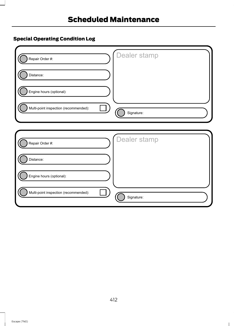 Hdohu vwdps, Scheduled maintenance | FORD 2013 Escape v.4 User Manual | Page 416 / 433