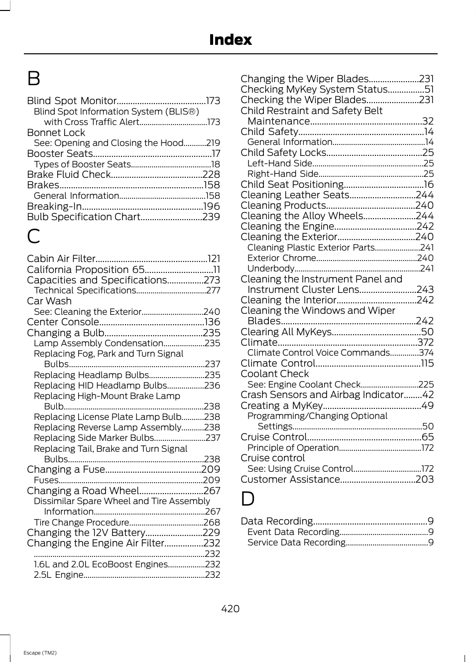 Index | FORD 2013 Escape v.4 User Manual | Page 424 / 433