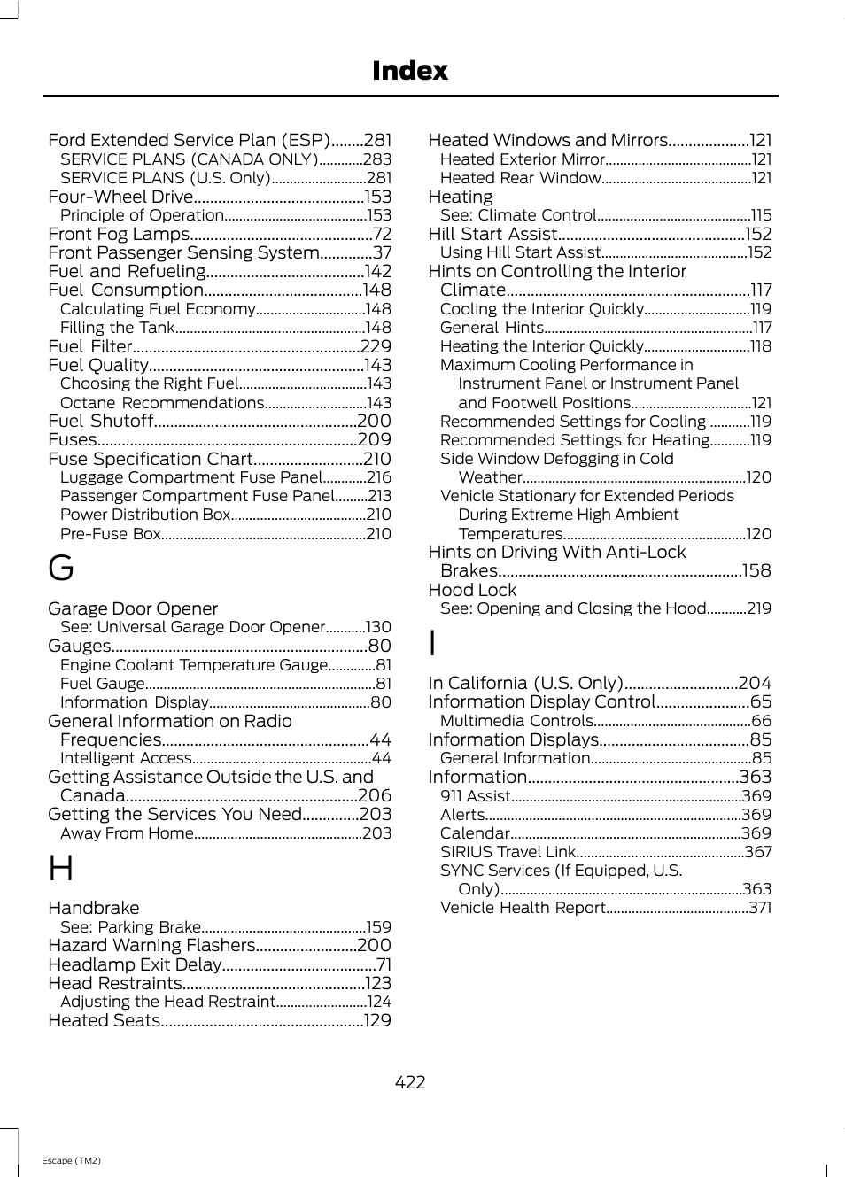 Index | FORD 2013 Escape v.4 User Manual | Page 426 / 433