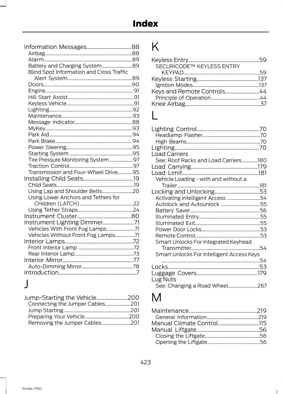 Index | FORD 2013 Escape v.4 User Manual | Page 427 / 433