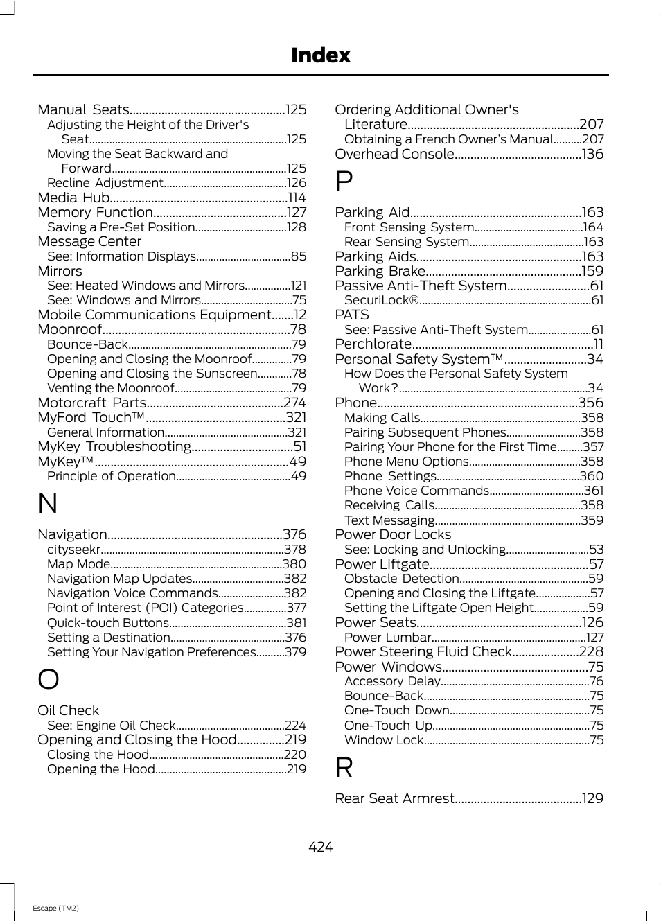 Index | FORD 2013 Escape v.4 User Manual | Page 428 / 433