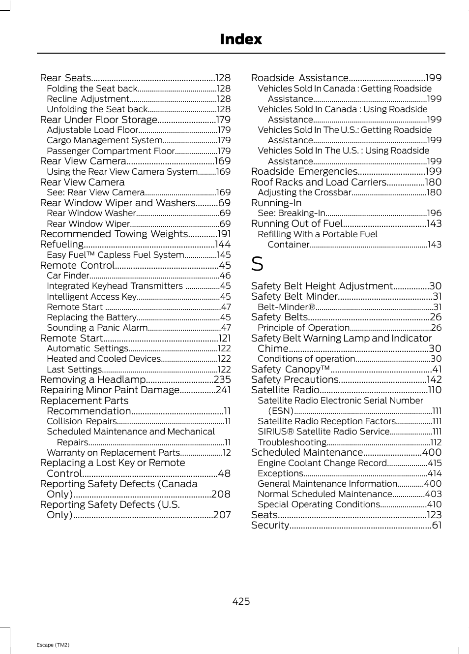 Index | FORD 2013 Escape v.4 User Manual | Page 429 / 433