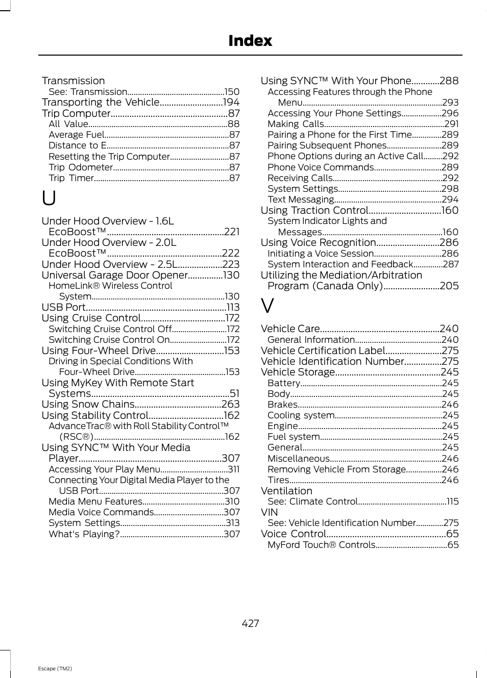 Index | FORD 2013 Escape v.4 User Manual | Page 431 / 433